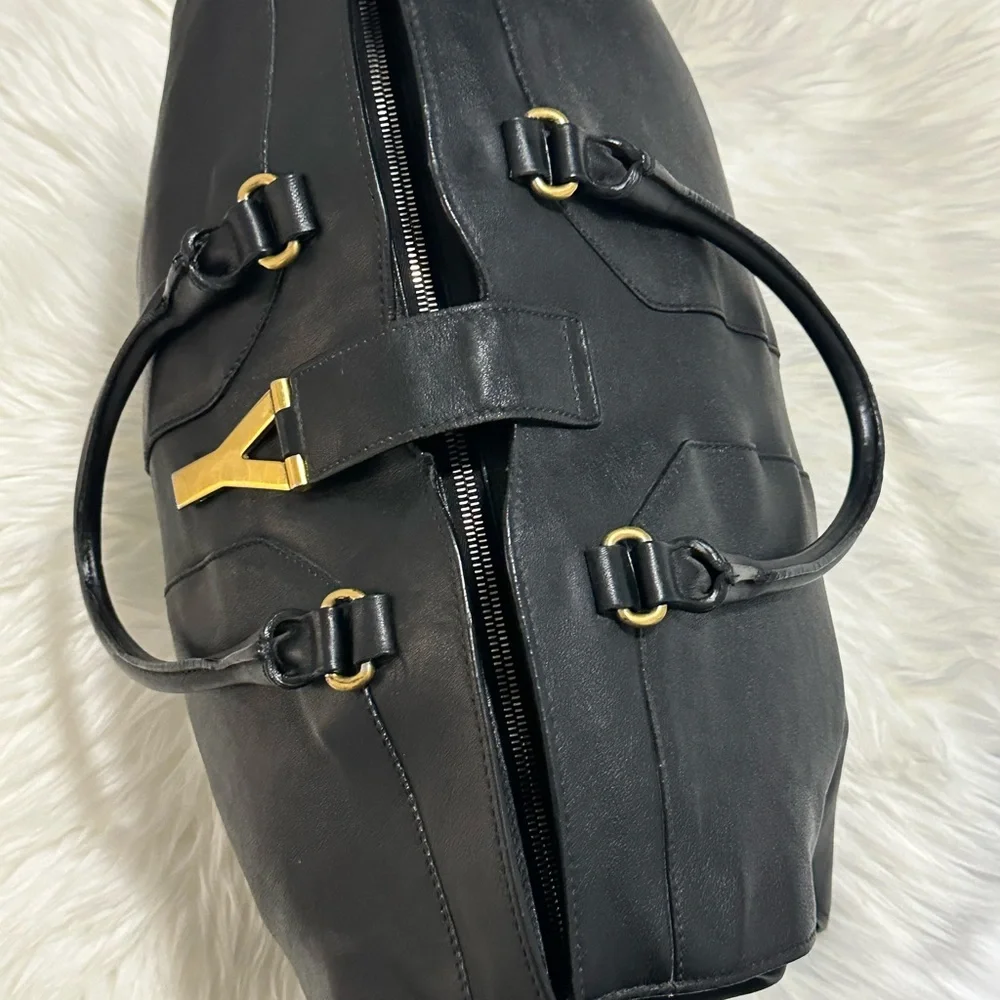 Yves Saint Laurent Black Leather Chyc Cabas Hand Bag  with Gold Accent - Picture 4 of 10